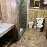 Bathroom with wood panel at Lakeview Lodge